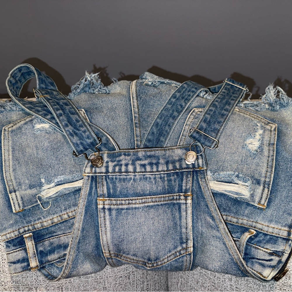 Signature Denim: Stylish Distressed Denim Overalls in M